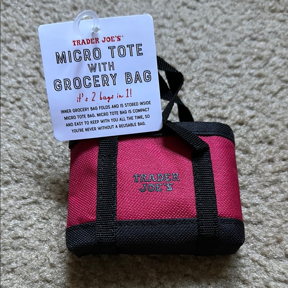 Trader Joe's Red and Black Micro Tote with Grocery Bag - It’s 2 bags in 1!